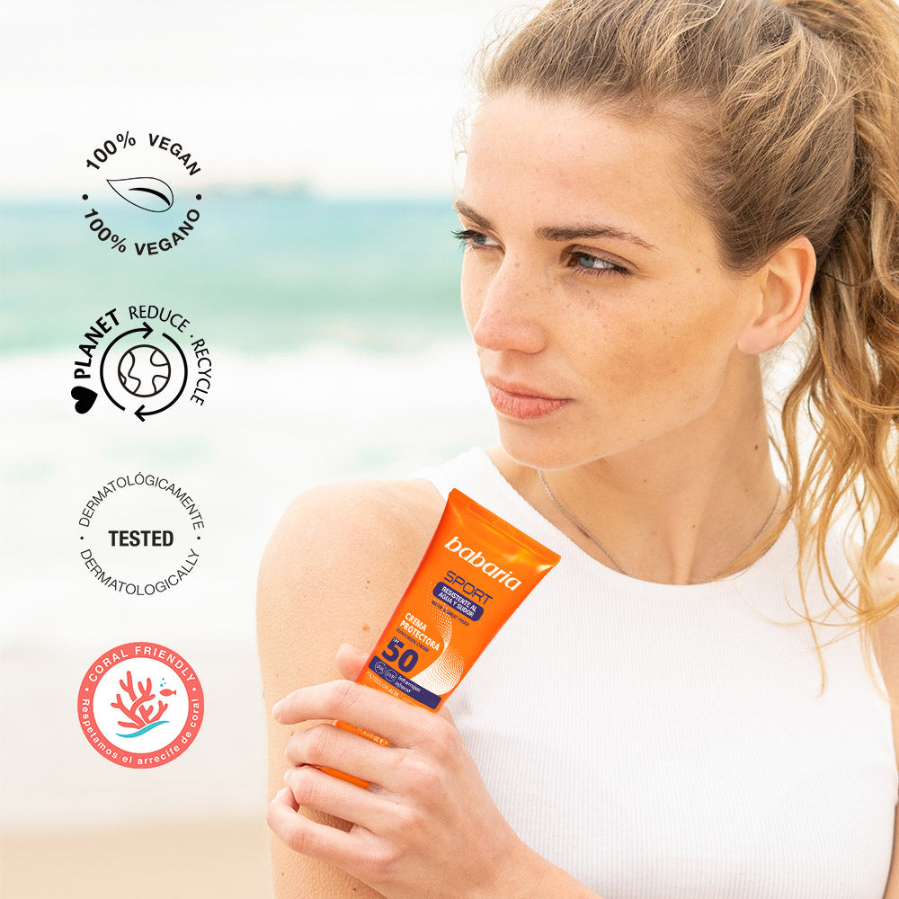 Babaria - Crème Solaire Sport SPF 50 Invisible – Résistante Eau & Transpiration