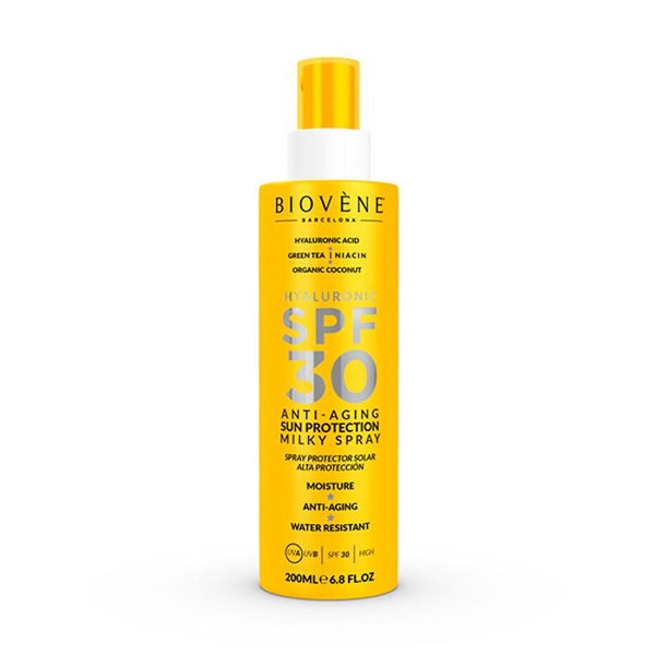 BIOVENE - Spray Solaire Lait Antiâge SPF 30 à l'Acide Hyaluronique - Espanova Store