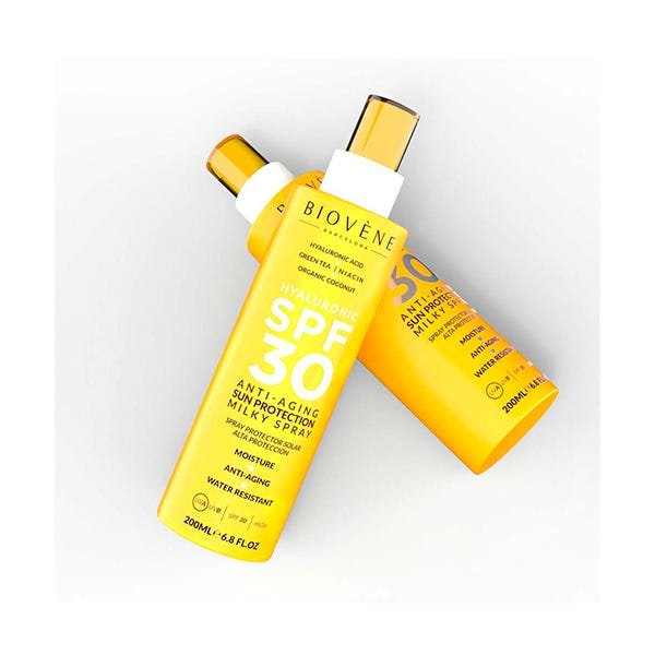 BIOVENE - Spray Solaire Lait Antiâge SPF 30 à l'Acide Hyaluronique - Espanova Store
