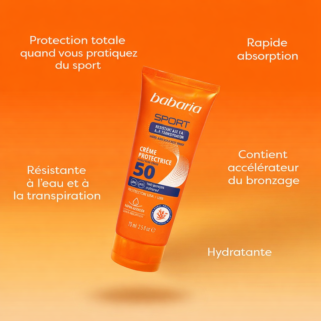 Babaria - Crème Solaire Sport SPF 50 Invisible – Résistante Eau & Transpiration