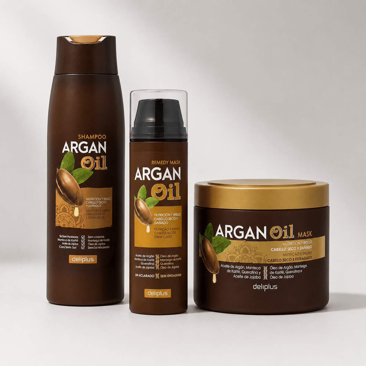 Deliplus - Kit Capillaire Argan Oil - Shampooing, Masque Remedy et Masque Pot - Espanova Store
